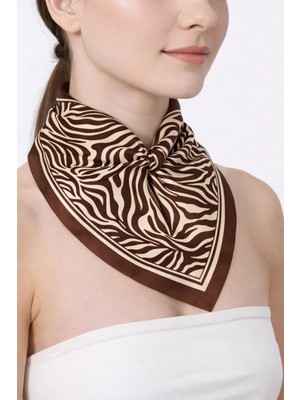 Tarzını Seç Kahverengi Zebra Fular / Bandana / Aksesuar 48X48 cm