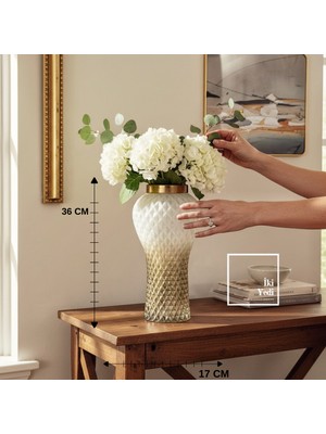 İki Yedi Konsept Biafra Karo Desenli Cam Vazo Dekoratif Şık Vazo Salon Konsol Masa Üstü Ev Ofis Dekoru El Işçiliği