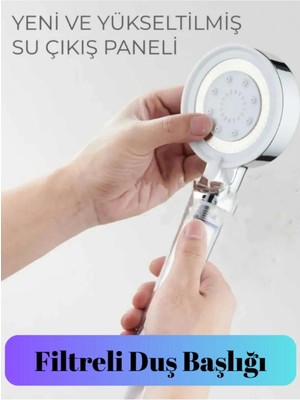 Moonshop 5 Fonksiyonlu Krom Beyaz Çelik Filtreli Kireç Önleyici Yüksek Basınçlı Tasarruflu Banyo Duş Başlığı