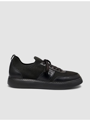 Varen Cabani Erkek Triko Detaylı Günlük Siyah Sneaker Ayakkabı