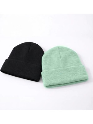 Black Deer 2'li Unisex Örme Bere Kışlık, Yumuşak Dokulu,esnek Dokuma Kumaşlı, Sıcak Tutan Erkek Kadın Bere