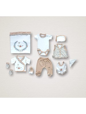 Sylar Erguvan Taç Nakışlı %100 Cotton Antibakteriyel Kız Bebek 10LU Zıbın Takımı Hastane Çıkışı