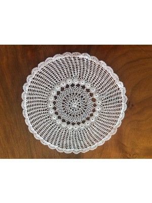 Mor Tırtıl El Işi Beyaz Yuvarlak Dantel Tepsi, Sehpa Örtüsü Çeyizlik, Hediyelik