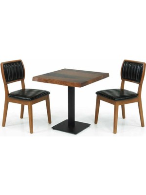Vetrowood Kütük Masa 80X80 cm 2 Sandalyeli Balkon ve Mutfak Masası Takımı