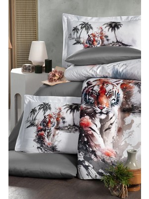 First Choice Tiger %100 Pamuk Dijital Baskılı Çift Kişilik Nevresim Takımı