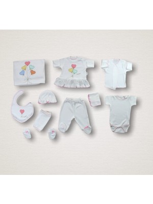 Sylar Kalpli Uçan Balon Nakışlı %100 Cotton Antibakteriyel 10LU Zıbın Takımı Hastane Çıkışı