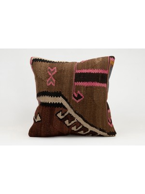 Kilim Wholesale El Yapımı Kilimden Yapılmış Vintage Kırlent Kılıfı, Yün, 40X40 cm