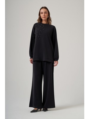 Nuss 1076 Kristal Taş Detaylı Tunik Pantolon Modal Takım