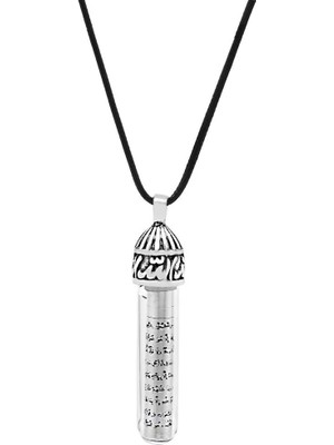 Zemzem Ile Doldurulmuş Arapça Allah Yazılı Zarif Ip Zincirli 925 Ayar Gümüş Kadın Cevşen Kolye