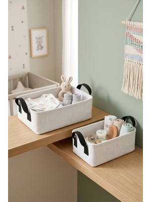 Beyaz Banyo Düzenleyici Sepet Dekoratif Çok Amaçlı Organizer Kutu 30X22X10