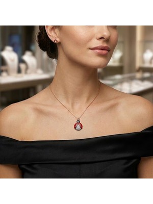 Pigado 925 Ayar Gümüş Zirkon Taşlı Kırmızı Mineli Uğur Böceği Kolye