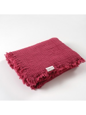 Tiny Lamb Brighton %100 Organik Pamuktan 4 Katlı Vişne Renk Müslin Battaniye 100X120cm