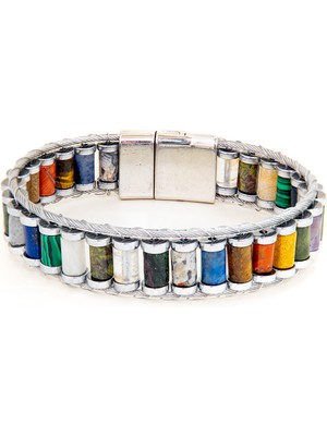 Perlavita El Yapımı Orijinal Çakra Çelik Erkek Bileklik - Sertifikalı Özel Tasarım Erkeğe Hediye (21.5 Cm)