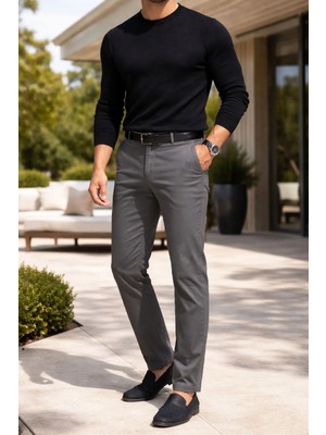 Varetta Erkek Füme Cepli Casual Chino Regular Kesim Likralı Kanvas Pantolon