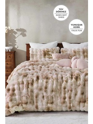 Evlen Home Collection Kürk Yatak Örtüsü Çift Kişilik Dolgulu Peluş Yumuşak Yorgan Wellsoft 3 Parça Set Paye
