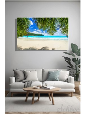 Şehber Yatay Kanvas Duvar Tablosu Tekli Salon Mutfak Yatak Odası Ofis Seyşeller Anse Lazio Plajı Manzara