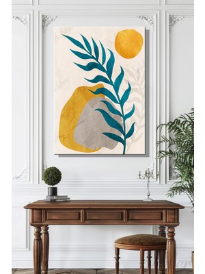 Şehber Kanvas Duvar Tablosu Dikey Tekli Salon Mutfak Yatak Odası Ofis Bohem Yeşil Yaprak Motifi