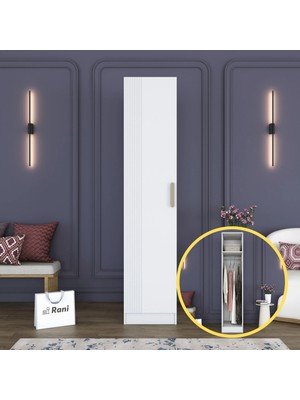 Rani BA219 Membran Kapaklı Gardırop Raflı Askılı Tek Kapaklı Elbise Dolabı Beyaz