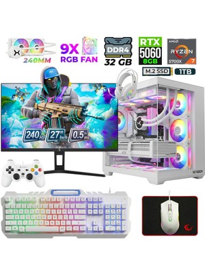 Xaser Sword X55 Ryzen 7 5700X 32GB Ram 1tb M.2 Nvme SSD 8gb RTX5060 Sıvı Soğutmalı 27" 240Hz Oyuncu Tavsiye Sistem
