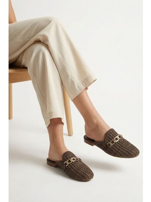 Rays Kahve Zincir Detay Hasır Terlik 7030