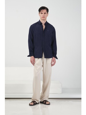 Giesto Dökümlü Regular Fıt Lacivert Tensel Gömlek