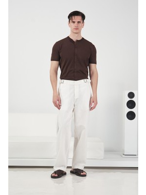 Giesto Yan Kemer Detaylı Beyaz Keten Pantolon