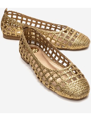 Luvi Elvarıs Altın Örgü Desenli Kadın Babet Ayakkabı