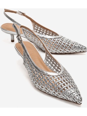 Luvi Orelıs Gümüş Örgü Desenli Kadın Kısa Topuklu  Ayakkabı