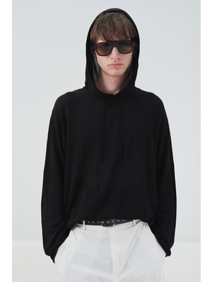 Giesto Dökümlü Siyah Keten Triko Sweatshırt