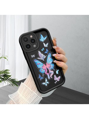 HONTINGA iPhone 15 Pro Max ile Uyumlu Kılıfı Düşüme Önleyici Basitlik Anti Düşme Kamera Korumali Siyah Küçük Kelebek Desen Yumuşak Silikon Telefon Kılıfı Kadın ve Erkek Için Uygundur K2-0464