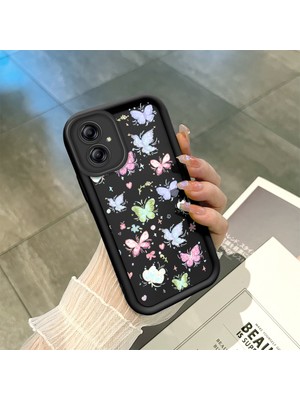 HONTINGA Samsung Galaxy A04E ile Uyumlu Kılıfı Düşüme Önleyici Basitlik Anti Düşme Kamera Korumali Siyah Küçük Kelebek Desen Yumuşak Silikon Telefon Kılıfı Kadın ve Erkek Için Uygundur K2-0464