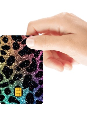Huggy Craft Leopar Desen Işıltılı Hologramlı Parlak Kredi/banka Kart Kaplama Sticker