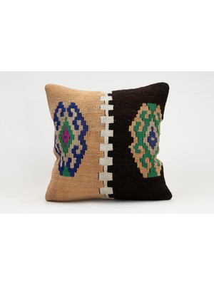 Kilim Wholesale El Yapımı Kilimden Yapılmış Vintage Kırlent Kılıfı, Yün, 40X40 cm