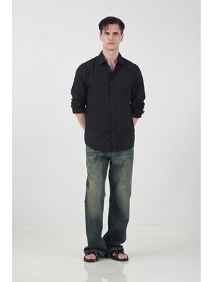 Giesto Oversıze Dökümlü Siyah Modal Gömlek