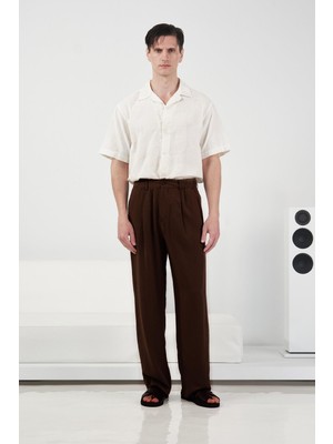 Giesto Pilili Dökümlü Kahverengi Tensel Pantolon