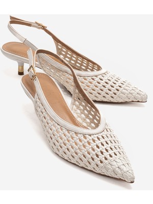 Luvi Orelıs Beyaz Örgü Desenli Kadın Kısa Topuklu  Ayakkabı