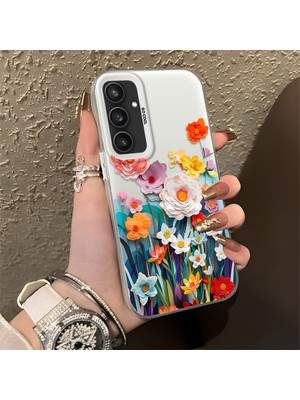 HONTINGA Samsung Galaxy S23 Fe ile Uyumlu Kılıfı Silikon Kenar Sert Arka Düşüme Önleyici Basitlik Anti Düşme Kamera Korumali Çiçek Desen Telefon Kılıfı Kadın ve Erkek Için Uygundur K1-0859