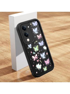 HONTINGA Vivo Y04 ile Uyumlu Kılıfı Düşüme Önleyici Basitlik Anti Düşme Kamera Korumali Şirin Kedi Siyah Küçük Kelebek Desen Yumuşak Silikon Telefon Kılıfı Kadın ve Erkek Için Uygundur K2-0464