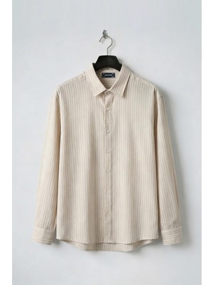 Giesto Kalın Çizgili Bej Modal Gömlek