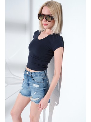 Maule V Yaka Soft Touch Premium Ay Kol Örme Body Bluz @alto