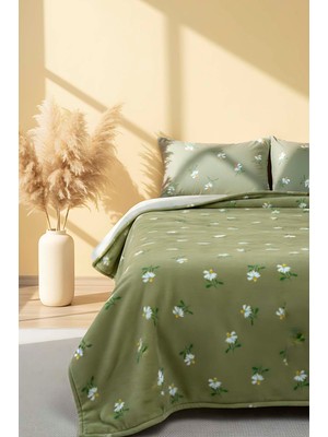 Yeşil Papatya Çift Kişilik Peluş Battaniye