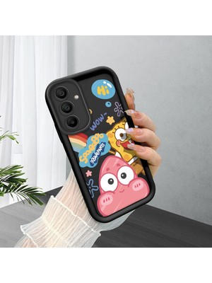 HONTINGA Samsung Galaxy A15 ile Uyumlu Kılıfı Düşüme Önleyici Basitlik Anti Düşme Kamera Korumali Siyah Sünger Bob Desen Yumuşak Silikon Telefon Kılıfı Kadın ve Erkek Için Uygundur K2-0264