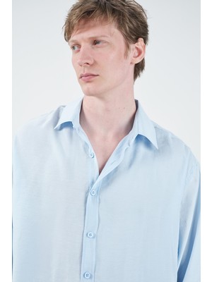 Giesto Oversıze Dökümlü Mavi Modal Gömlek