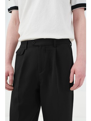 Giesto Dokulu Siyah Pilili Pantolon