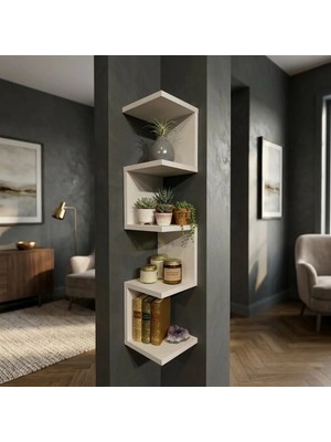 Bicabin Dekoratif Modern Zigzag Düzenleyici Duvar Köşe Raf -Beyaz