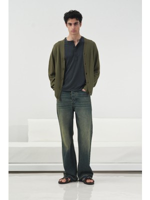 Giesto Hafif Ince Örgülü Haki Triko Hırka