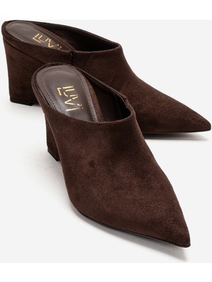 Luvi Senso Kahverengi Süet Sivri Burunlu Kadın Dolgu Topuklu Terlik