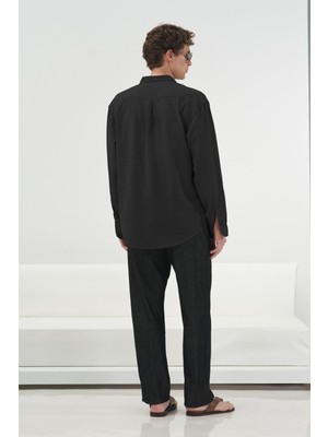 Giesto Dökümlü Regular Fıt Siyah Vual Gömlek