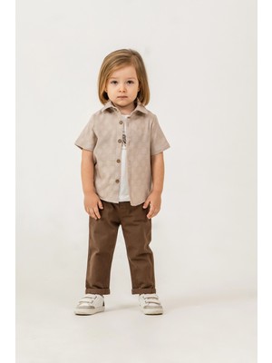 Bontino Erkek Çocuk Çorap Hediyeli 3'lü Takım; Gömlek %100 Pamuk Tişört Likralı Pantolon