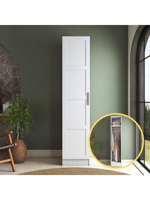 Rani BA218 Membran Kapaklı Gardırop Raflı Tek Kapaklı Askılı Elbise Dolabı Beyaz